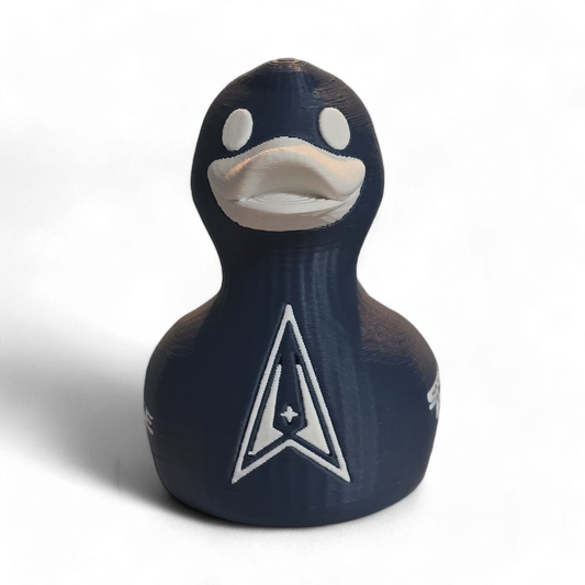 Navy blue 3D printed duck with 'Space Force' text and logo on a white background